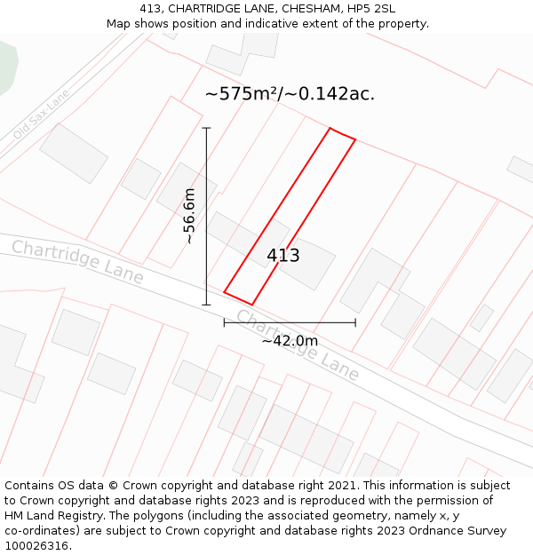 413, CHARTRIDGE LANE, CHESHAM, HP5 2SL: Plot and title map