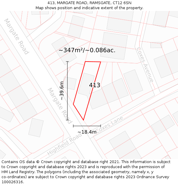 413, MARGATE ROAD, RAMSGATE, CT12 6SN: Plot and title map