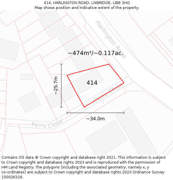 414, HARLINGTON ROAD, UXBRIDGE, UB8 3HG: Plot and title map