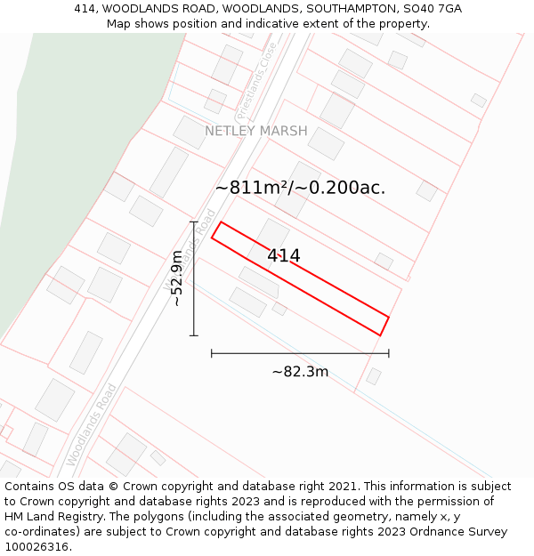 414, WOODLANDS ROAD, WOODLANDS, SOUTHAMPTON, SO40 7GA: Plot and title map