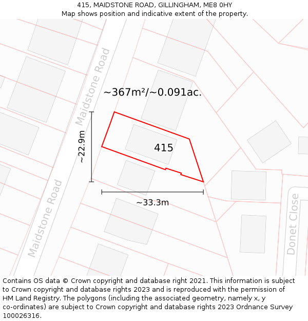 415, MAIDSTONE ROAD, GILLINGHAM, ME8 0HY: Plot and title map