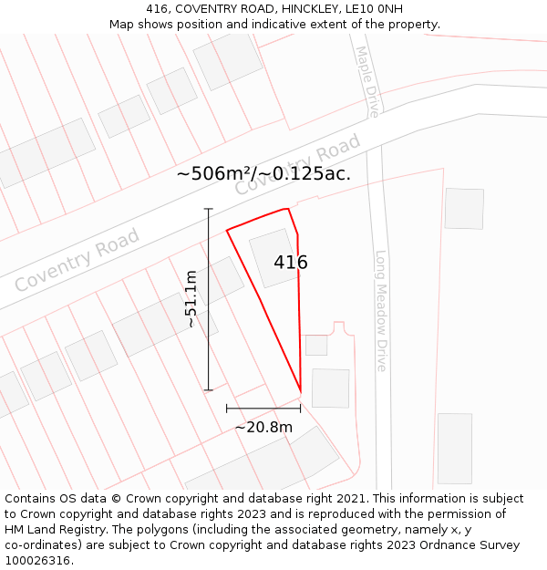 416, COVENTRY ROAD, HINCKLEY, LE10 0NH: Plot and title map