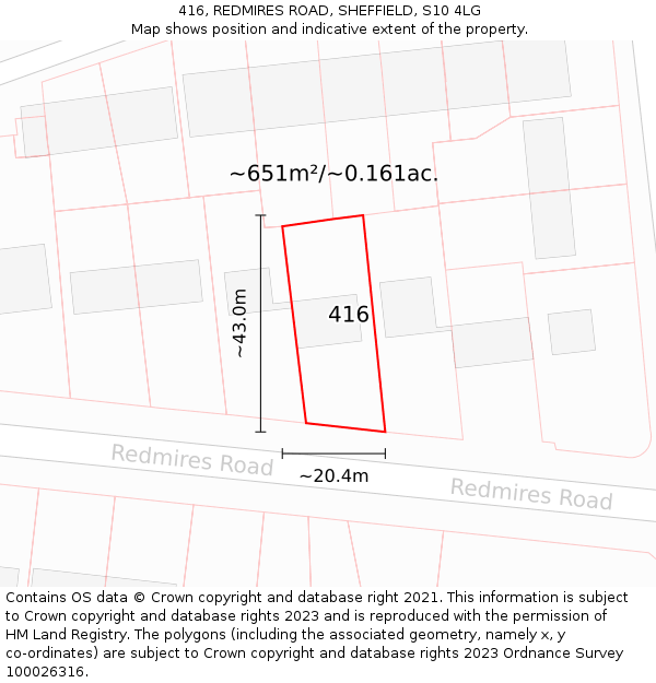 416, REDMIRES ROAD, SHEFFIELD, S10 4LG: Plot and title map