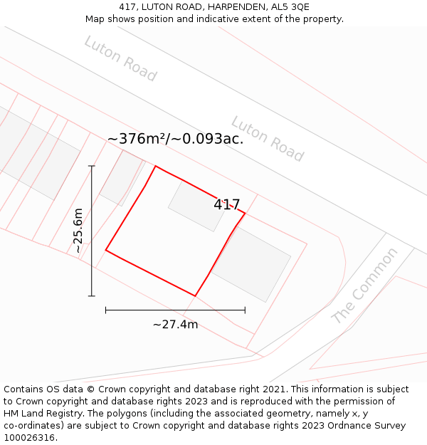 417, LUTON ROAD, HARPENDEN, AL5 3QE: Plot and title map