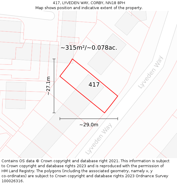 417, LYVEDEN WAY, CORBY, NN18 8PH: Plot and title map