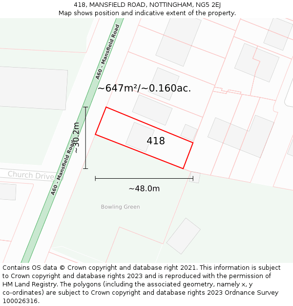 418, MANSFIELD ROAD, NOTTINGHAM, NG5 2EJ: Plot and title map