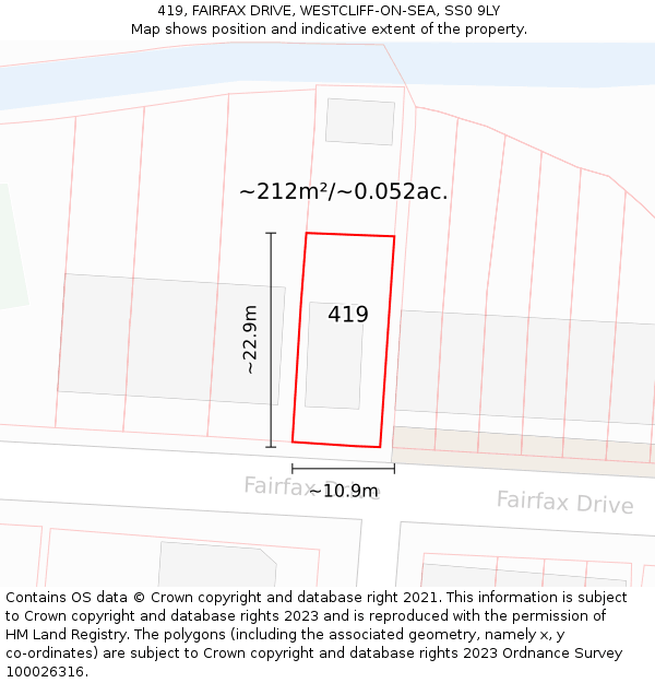 419, FAIRFAX DRIVE, WESTCLIFF-ON-SEA, SS0 9LY: Plot and title map