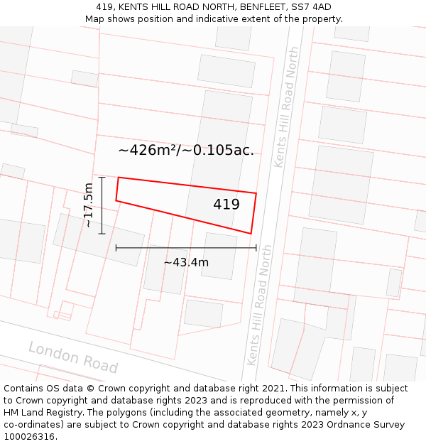 419, KENTS HILL ROAD NORTH, BENFLEET, SS7 4AD: Plot and title map