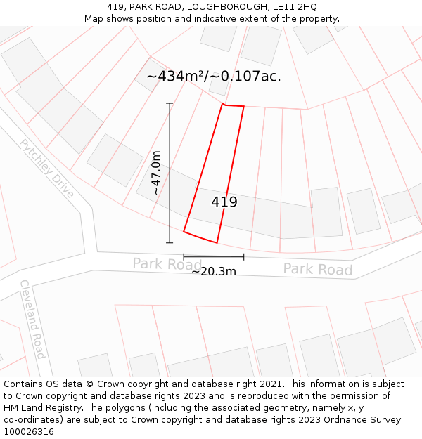 419, PARK ROAD, LOUGHBOROUGH, LE11 2HQ: Plot and title map