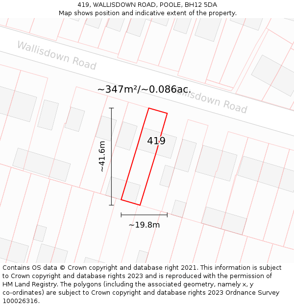 419, WALLISDOWN ROAD, POOLE, BH12 5DA: Plot and title map