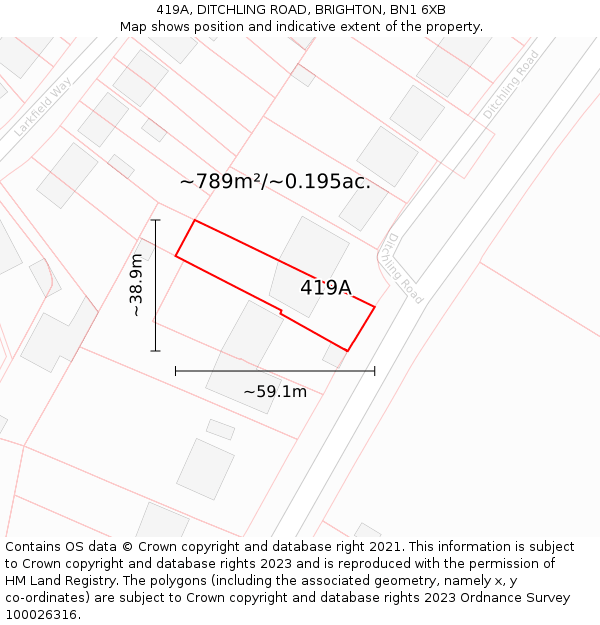 419A, DITCHLING ROAD, BRIGHTON, BN1 6XB: Plot and title map