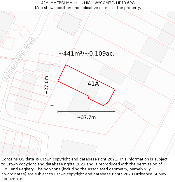 41A, AMERSHAM HILL, HIGH WYCOMBE, HP13 6PG: Plot and title map