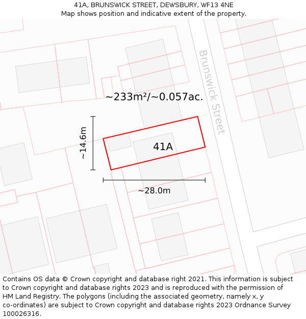 41A, BRUNSWICK STREET, DEWSBURY, WF13 4NE: Plot and title map