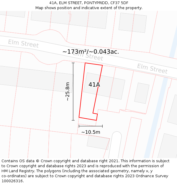 41A, ELM STREET, PONTYPRIDD, CF37 5DF: Plot and title map