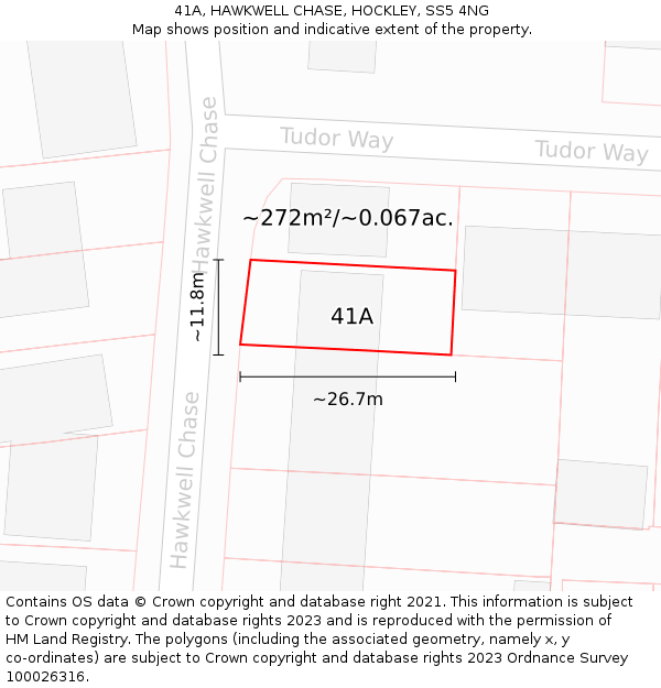 41A, HAWKWELL CHASE, HOCKLEY, SS5 4NG: Plot and title map