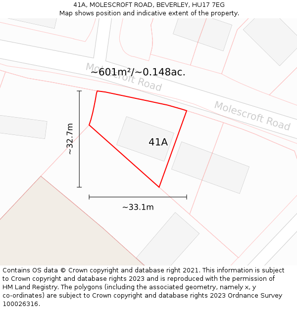 41A, MOLESCROFT ROAD, BEVERLEY, HU17 7EG: Plot and title map