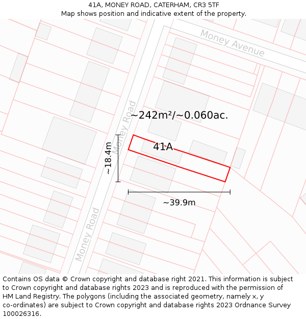 41A, MONEY ROAD, CATERHAM, CR3 5TF: Plot and title map