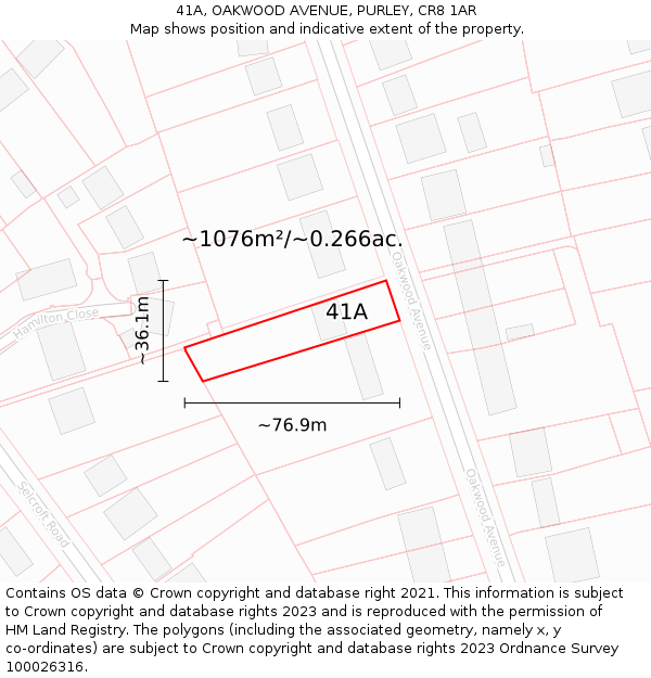 41A, OAKWOOD AVENUE, PURLEY, CR8 1AR: Plot and title map