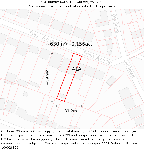 41A, PRIORY AVENUE, HARLOW, CM17 0HJ: Plot and title map