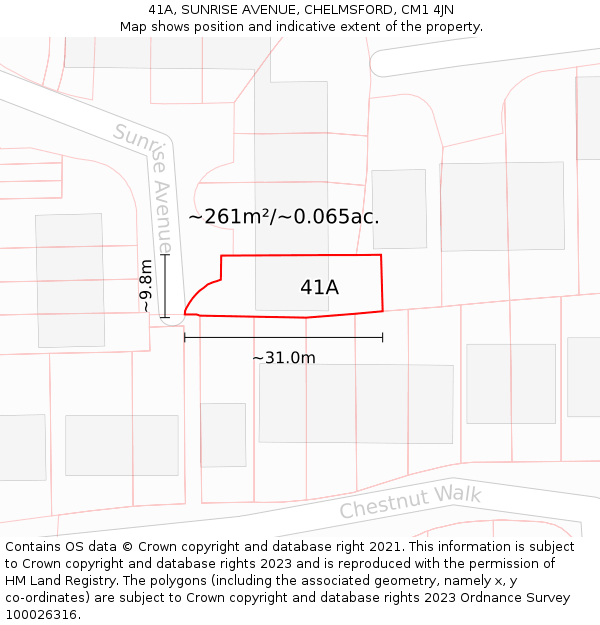 41A, SUNRISE AVENUE, CHELMSFORD, CM1 4JN: Plot and title map