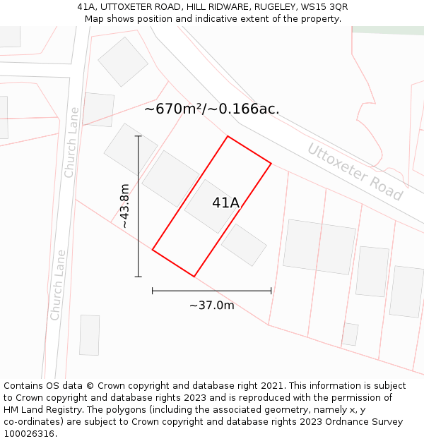 41A, UTTOXETER ROAD, HILL RIDWARE, RUGELEY, WS15 3QR: Plot and title map