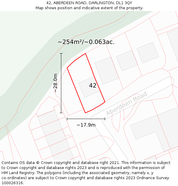 42, ABERDEEN ROAD, DARLINGTON, DL1 3QY: Plot and title map