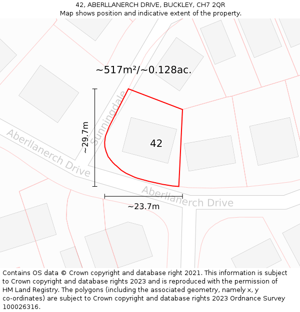 42, ABERLLANERCH DRIVE, BUCKLEY, CH7 2QR: Plot and title map