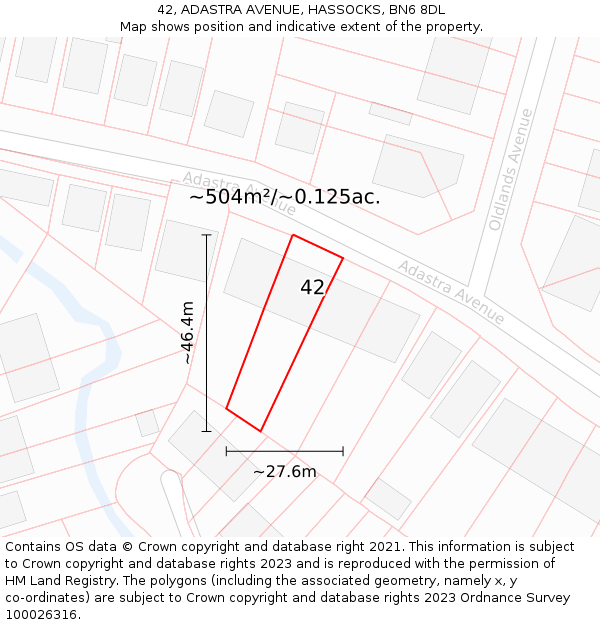 42, ADASTRA AVENUE, HASSOCKS, BN6 8DL: Plot and title map