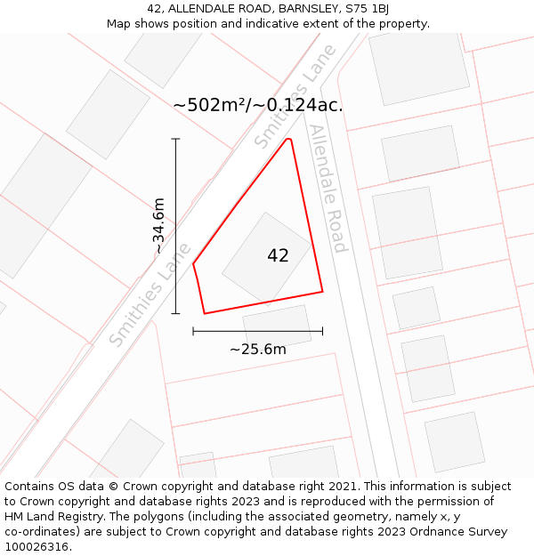 42, ALLENDALE ROAD, BARNSLEY, S75 1BJ: Plot and title map