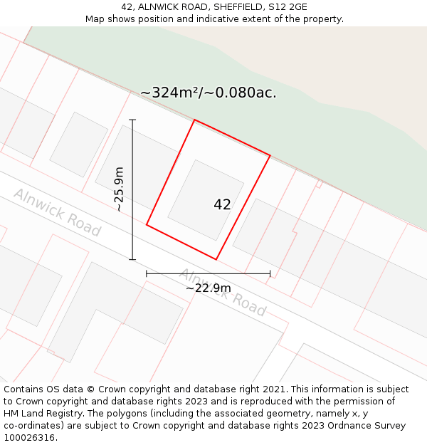 42, ALNWICK ROAD, SHEFFIELD, S12 2GE: Plot and title map
