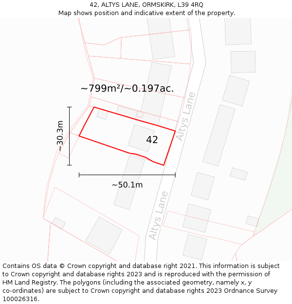 42, ALTYS LANE, ORMSKIRK, L39 4RQ: Plot and title map