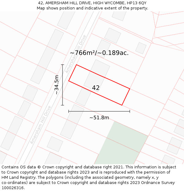 42, AMERSHAM HILL DRIVE, HIGH WYCOMBE, HP13 6QY: Plot and title map