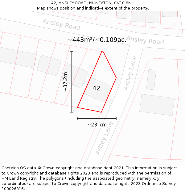 42, ANSLEY ROAD, NUNEATON, CV10 8NU: Plot and title map