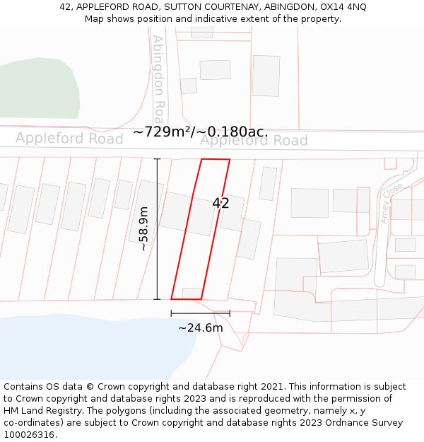 42, APPLEFORD ROAD, SUTTON COURTENAY, ABINGDON, OX14 4NQ: Plot and title map