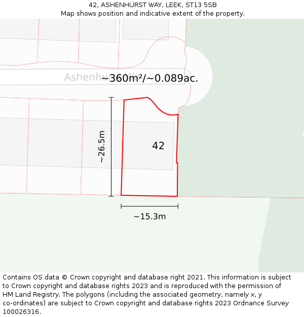 42, ASHENHURST WAY, LEEK, ST13 5SB: Plot and title map