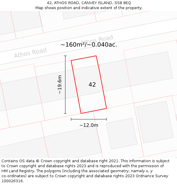 42, ATHOS ROAD, CANVEY ISLAND, SS8 8EQ: Plot and title map