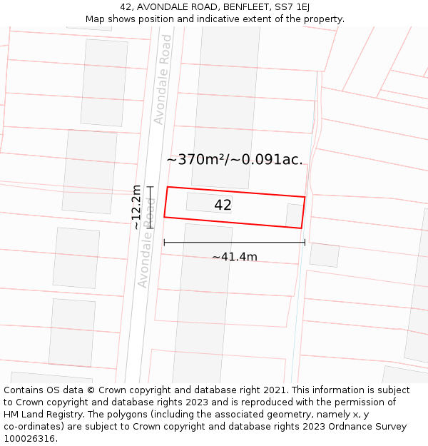 42, AVONDALE ROAD, BENFLEET, SS7 1EJ: Plot and title map