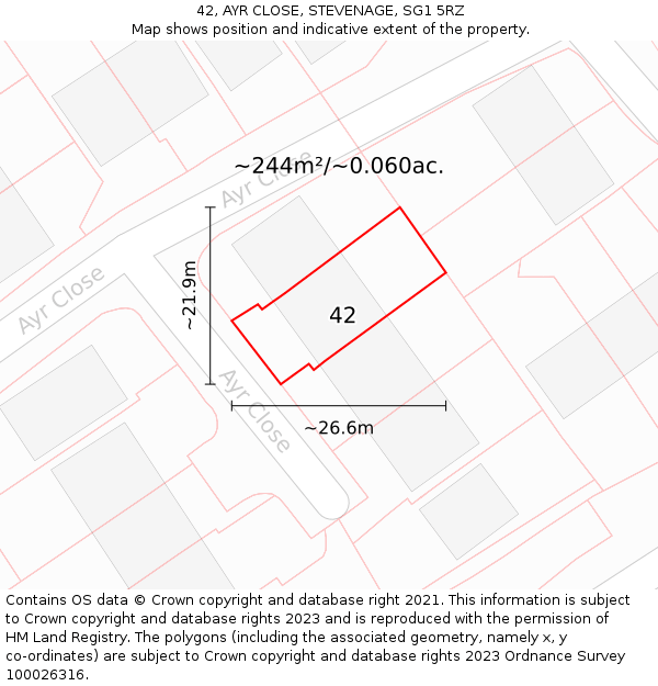 42, AYR CLOSE, STEVENAGE, SG1 5RZ: Plot and title map