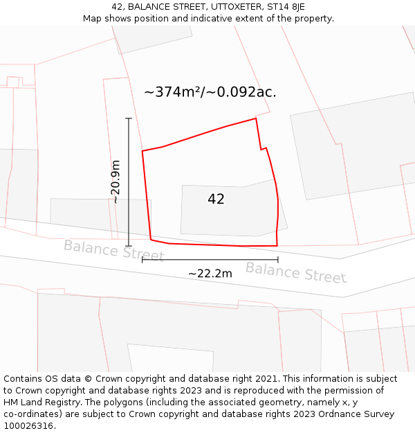 42, BALANCE STREET, UTTOXETER, ST14 8JE: Plot and title map