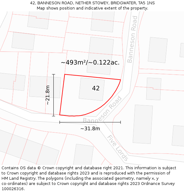 42, BANNESON ROAD, NETHER STOWEY, BRIDGWATER, TA5 1NS: Plot and title map