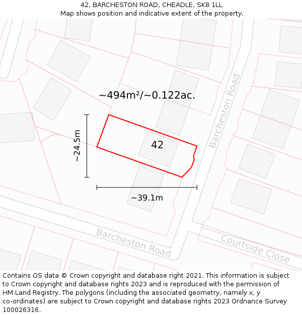 42, BARCHESTON ROAD, CHEADLE, SK8 1LL: Plot and title map