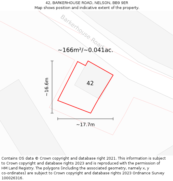 42, BARKERHOUSE ROAD, NELSON, BB9 9ER: Plot and title map