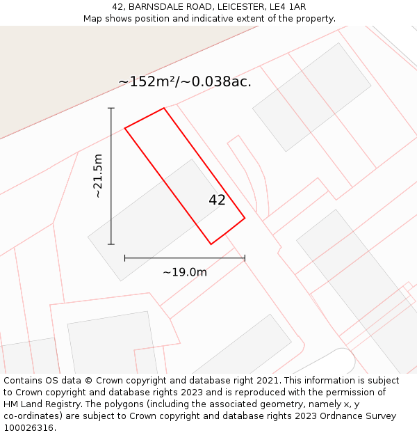 42, BARNSDALE ROAD, LEICESTER, LE4 1AR: Plot and title map