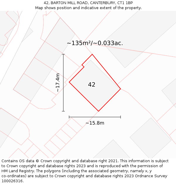 42, BARTON MILL ROAD, CANTERBURY, CT1 1BP: Plot and title map