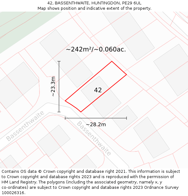 42, BASSENTHWAITE, HUNTINGDON, PE29 6UL: Plot and title map