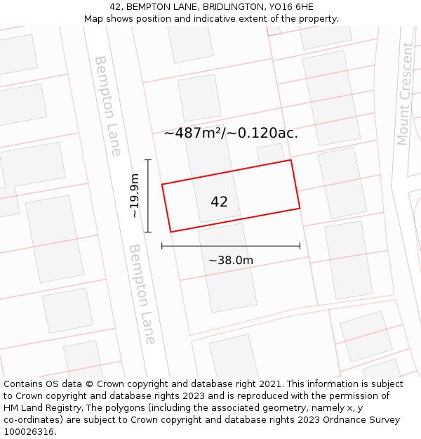 42, BEMPTON LANE, BRIDLINGTON, YO16 6HE: Plot and title map