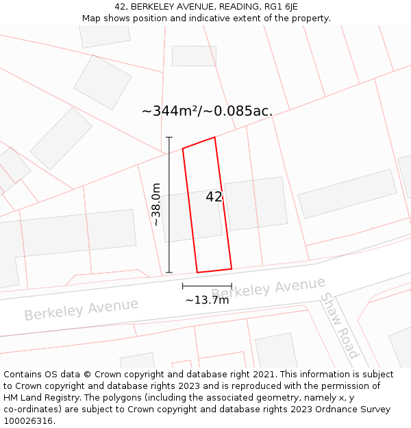 42, BERKELEY AVENUE, READING, RG1 6JE: Plot and title map