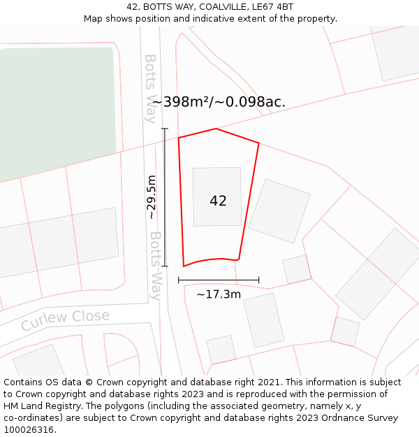 42, BOTTS WAY, COALVILLE, LE67 4BT: Plot and title map