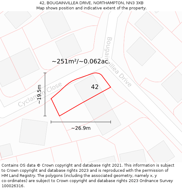 42, BOUGAINVILLEA DRIVE, NORTHAMPTON, NN3 3XB: Plot and title map