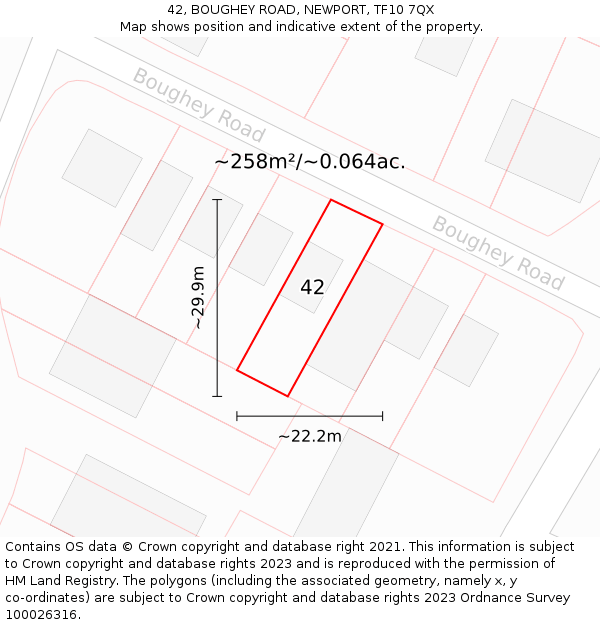 42, BOUGHEY ROAD, NEWPORT, TF10 7QX: Plot and title map